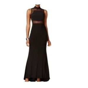 NIGHTWAY PETITE HIGH-NECK ILLUSION MESH Ball Gown